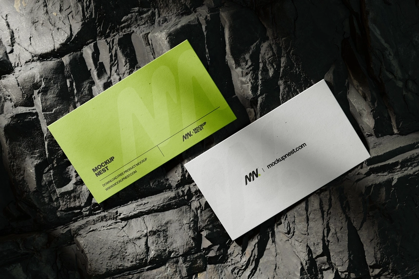 Free Business Card Mockup on Rock Surface for Branding