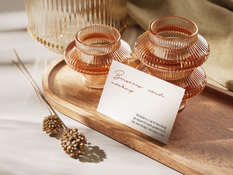 Free Business Card Mockup with Decorative Elements for Branding