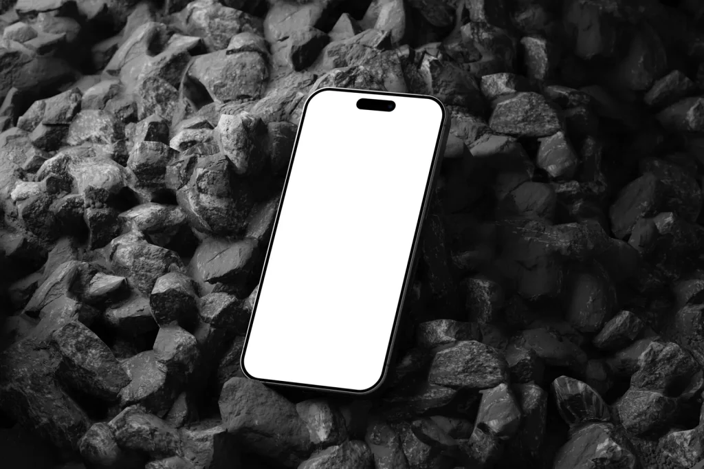 Free iPhone 15 Pro Mockup On Black Stone