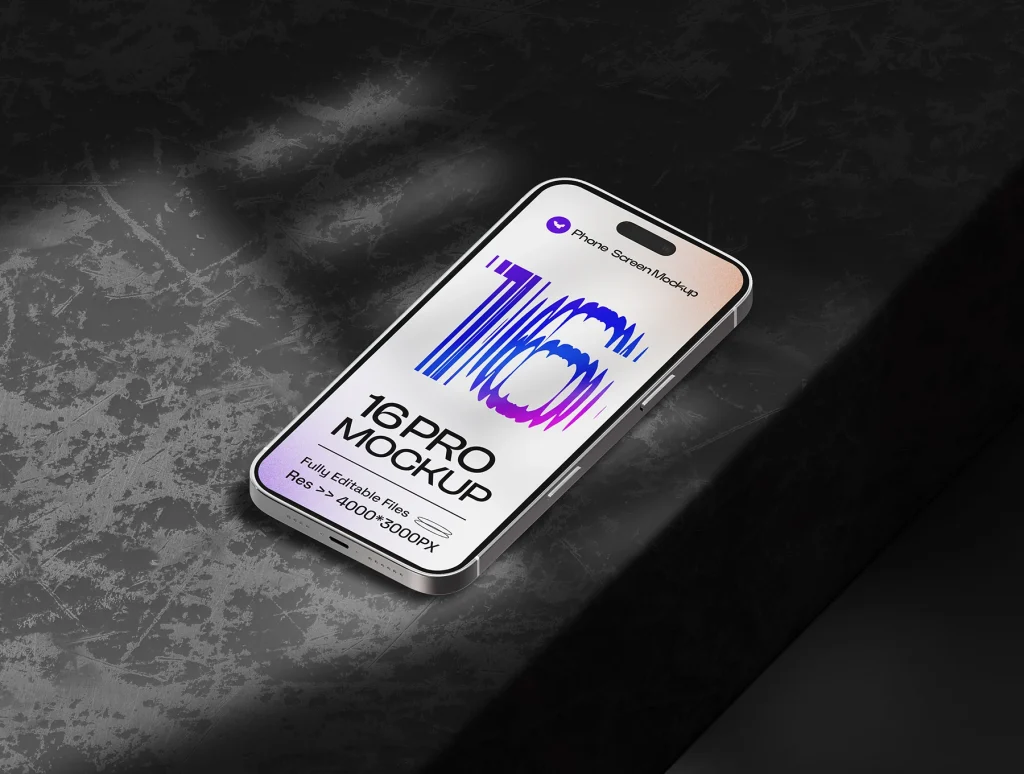 iPhone 16 Pro on Dark Background Mockup iphone 16 pro mockup