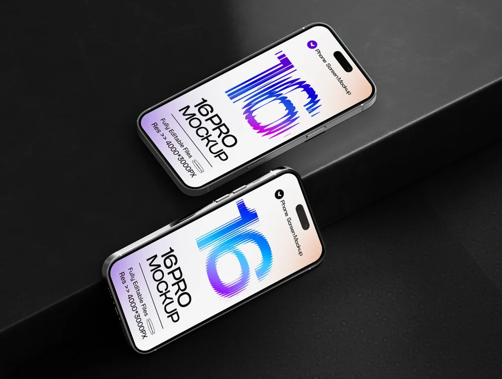 iPhone 16 Pro on Dark Background Mockup iphone 16 pro mockup