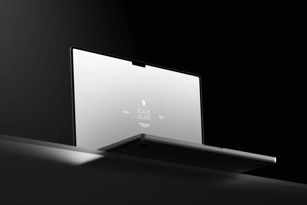 Black Glass Macbook Pro 16 Mockup