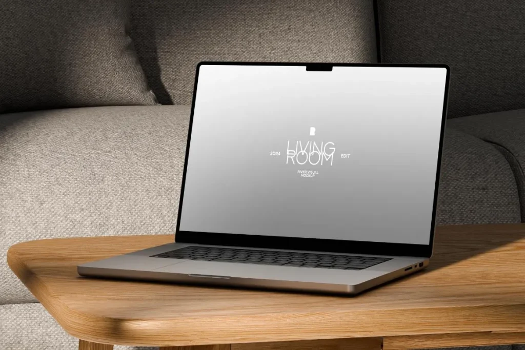 Macbook Pro 16 - Living Room Mockup Macbook Pro 16 - Living Room Mockup