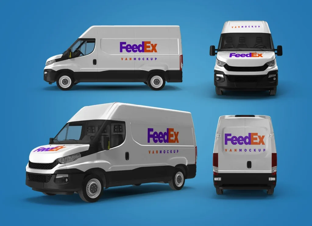 Free Cargo Van Mockup PSD With 4 Angles