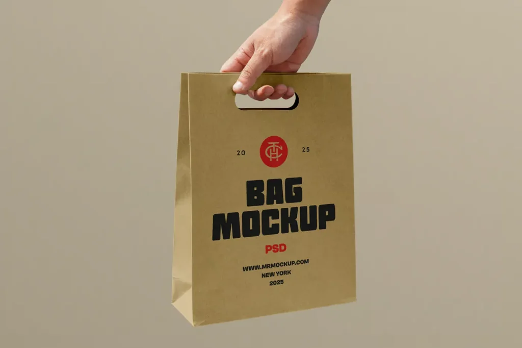 Free Holding Craft Paper Bag Mockup
