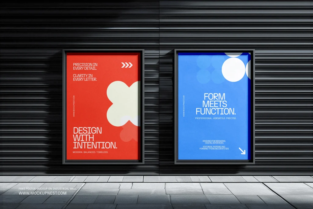 Free Poster Mockup On Industrial Wall