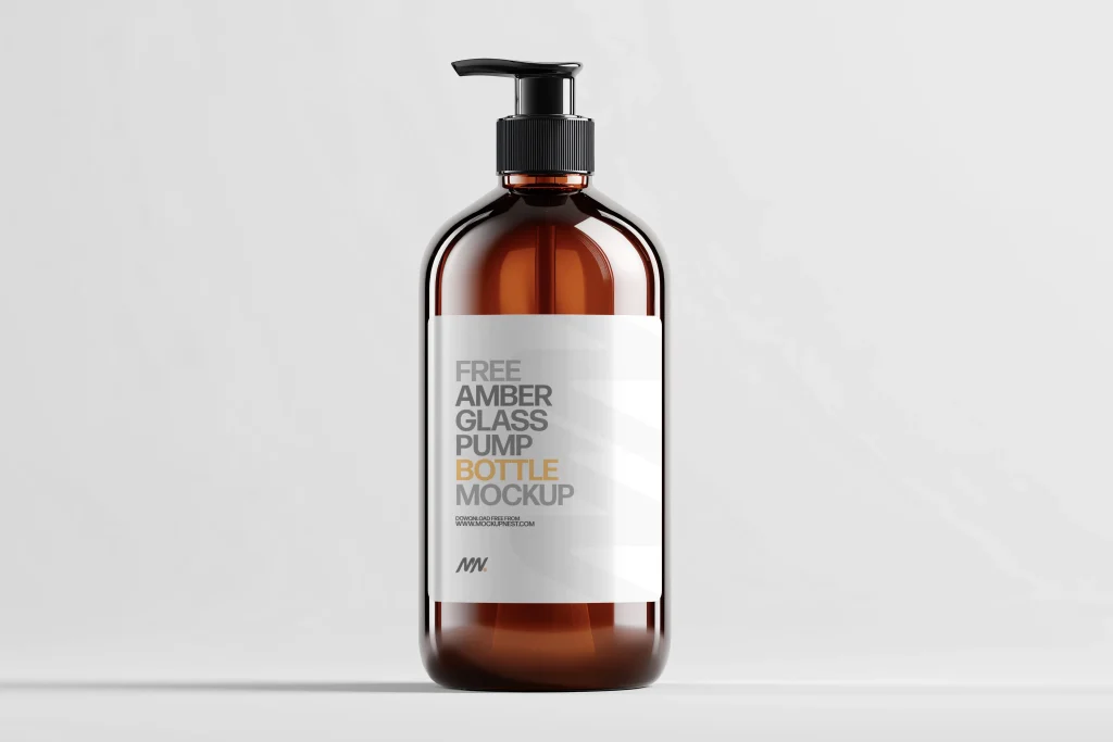 Free Amber Cosmetic Bottle Mockup in Studio Light