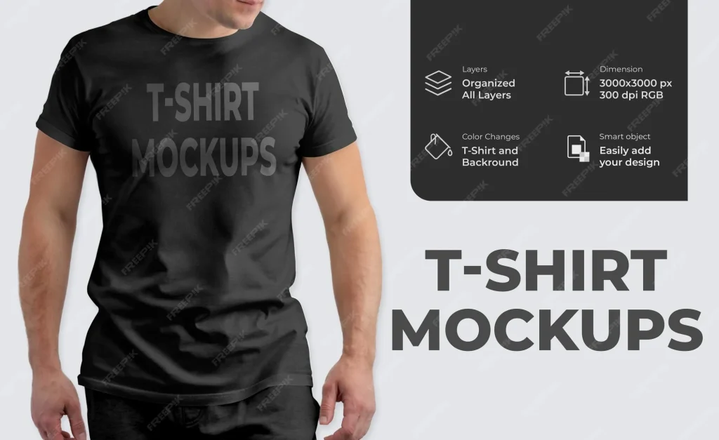 Front view realistic t-shirt mockup and 3d model tshirt mockups