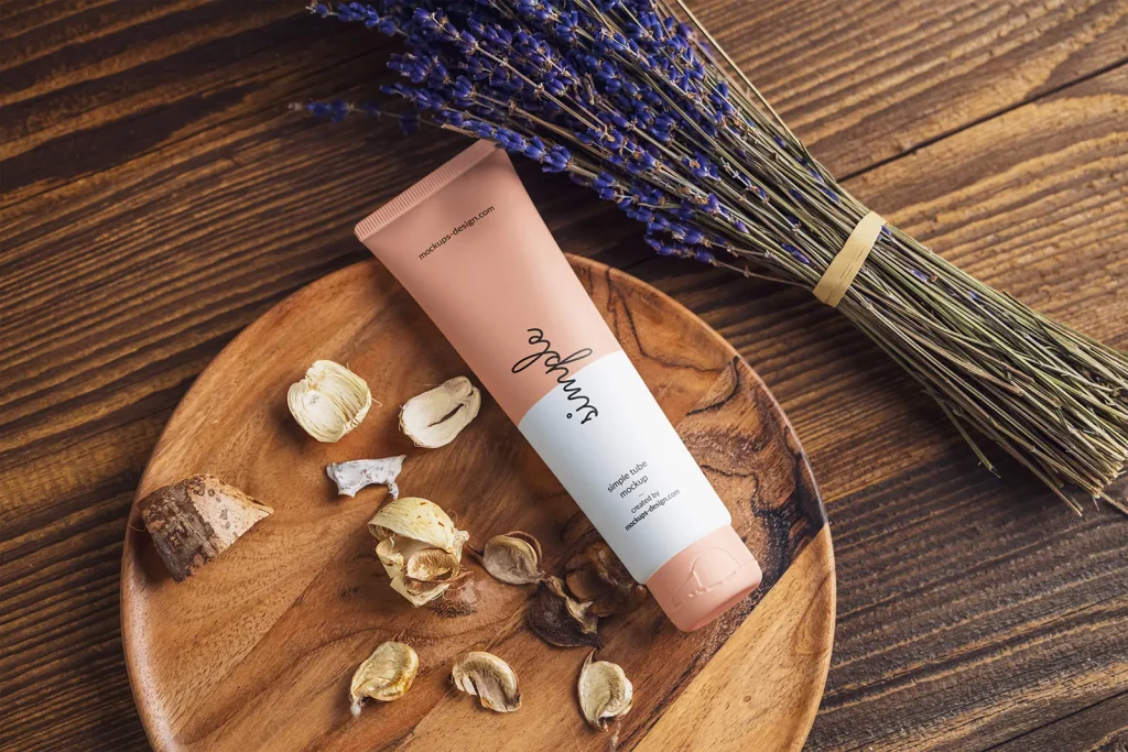 Free Cosmetic tube with lavender mockup Free Cosmetic tube with lavender mockup