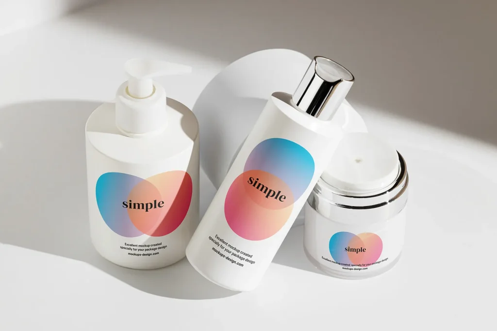 Cosmetics on white background mockup Cosmetics on white background mockup
