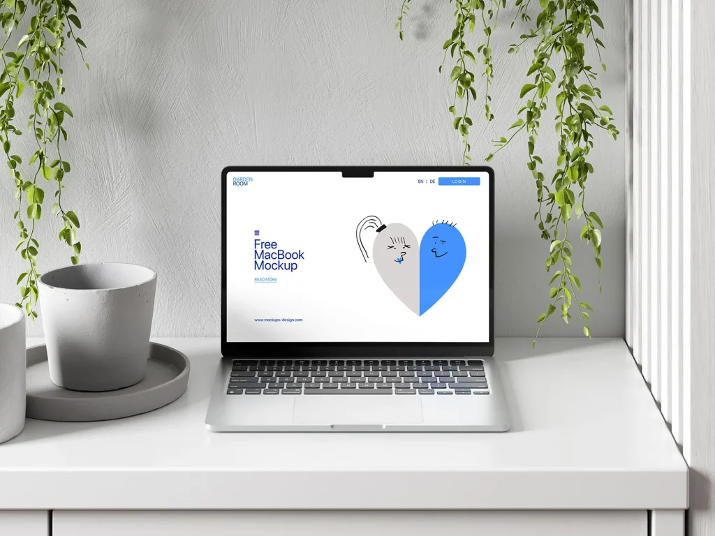 MacBook on dresser mockup MacBook on dresser mockup