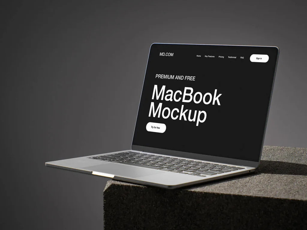 MacBook on concrete cube mockup MacBook on concrete cube mockup