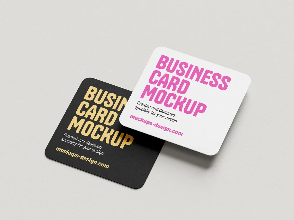 Rounded square business cards mockup