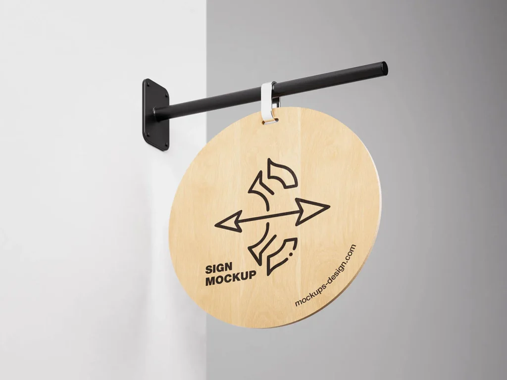 Rounded wooden sign mockup