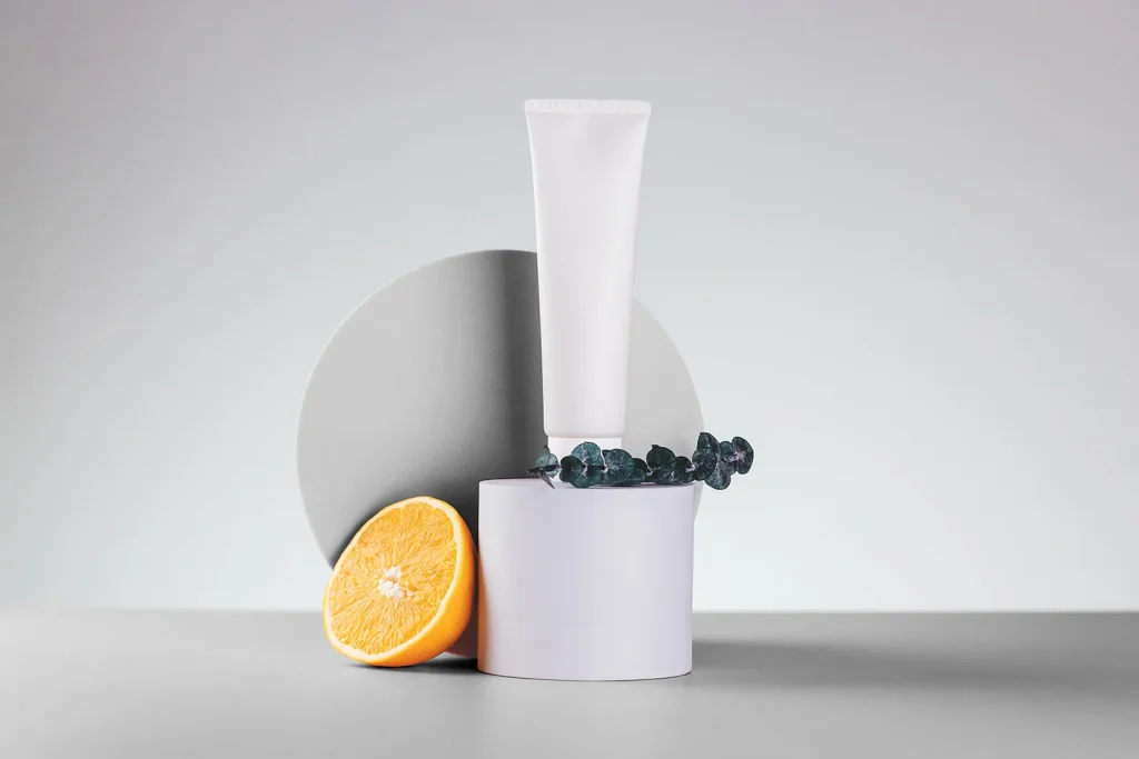 Cosmetic tube on podium mockup