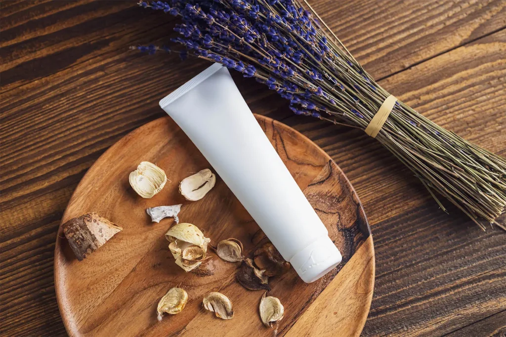 Free Cosmetic tube with lavender mockup Free Cosmetic tube with lavender mockup