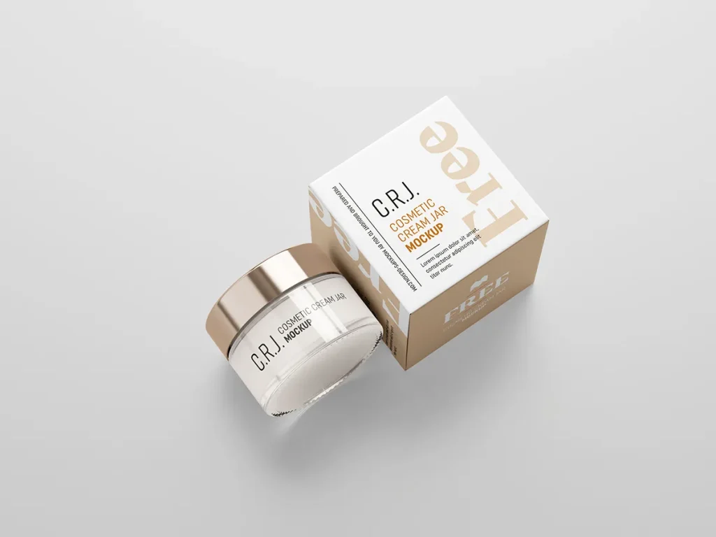 Free cosmetic box with jar mockup