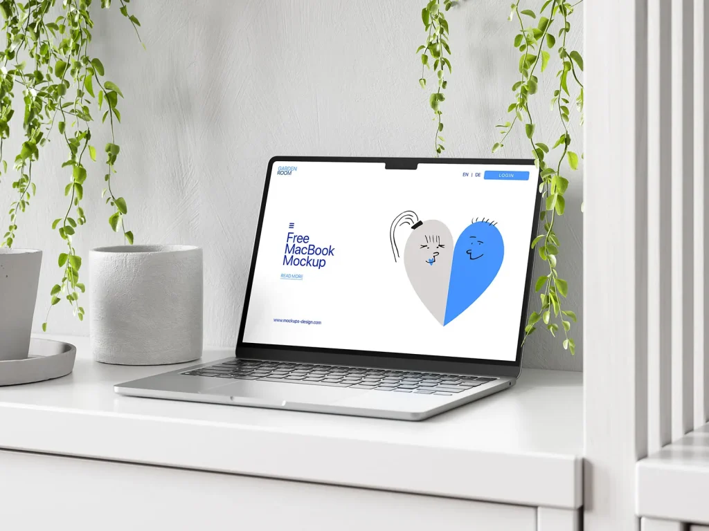 MacBook on dresser mockup MacBook on dresser mockup