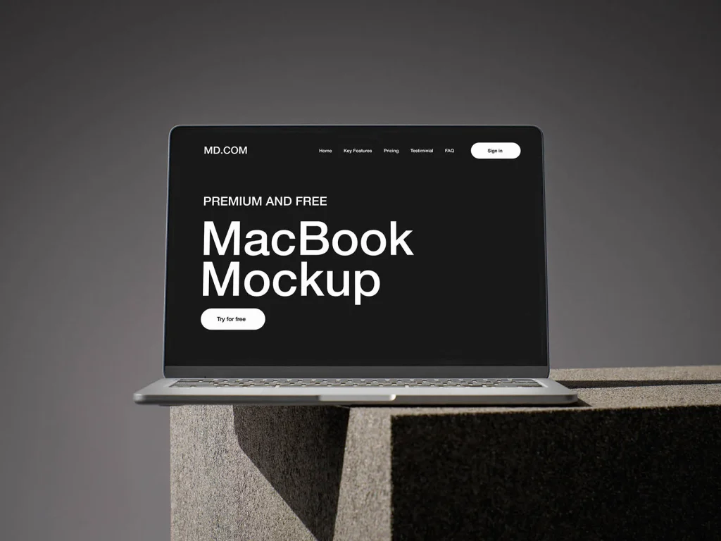 MacBook on concrete cube mockup MacBook on concrete cube mockup