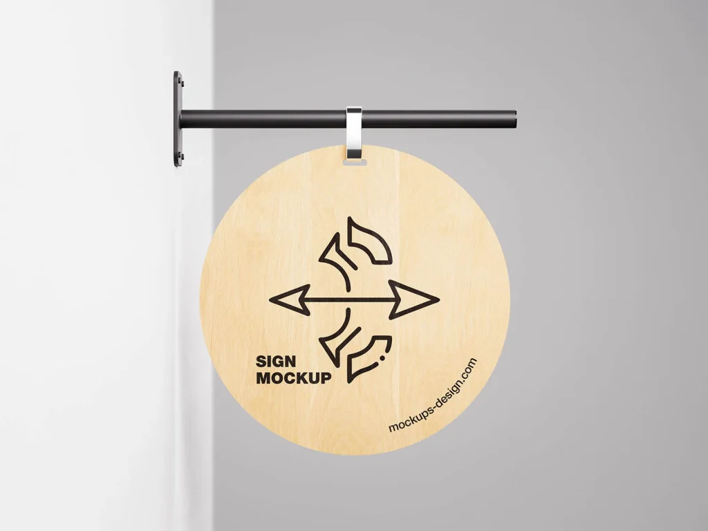 Rounded wooden sign mockup