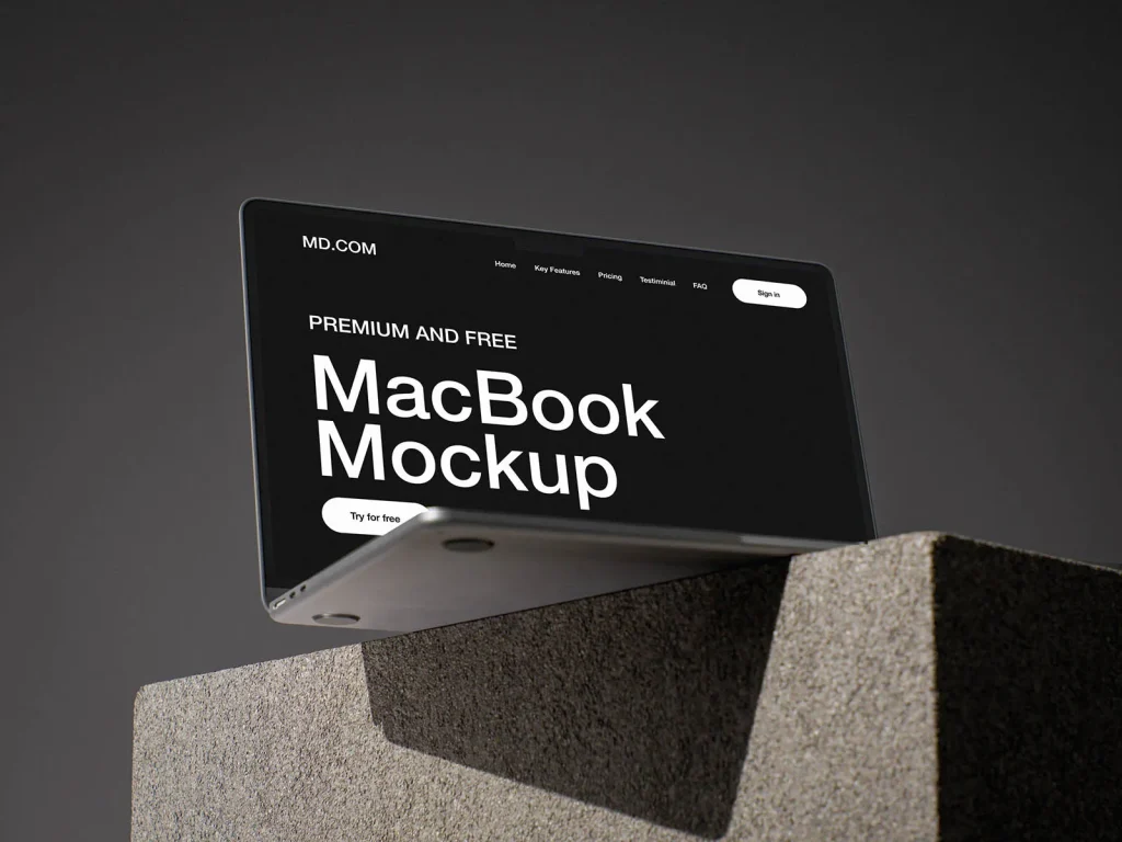 MacBook on concrete cube mockup MacBook on concrete cube mockup