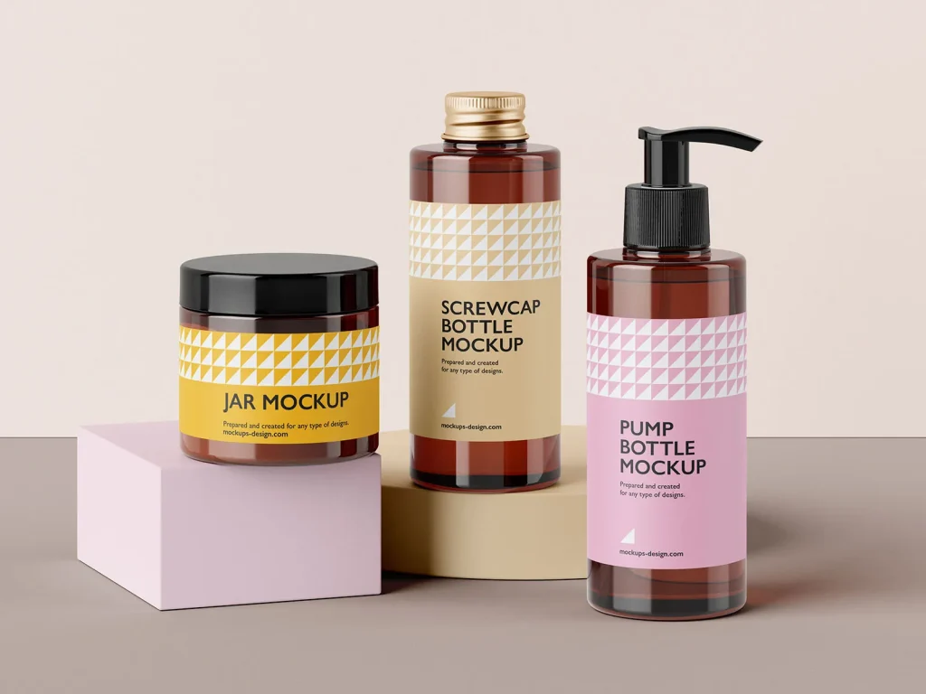 Free Cosmetic packaging set mockup