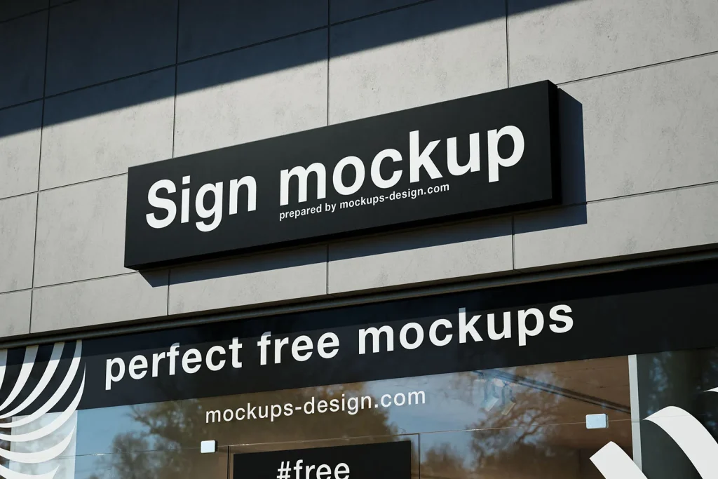 Sign with glass exposition mockup