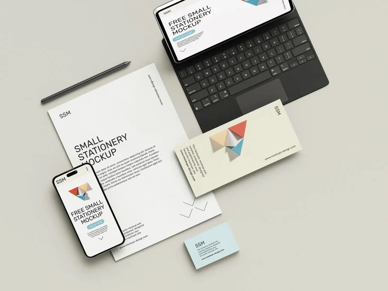 Stationery with tablet mockup