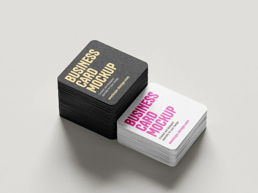 Rounded square business cards mockup