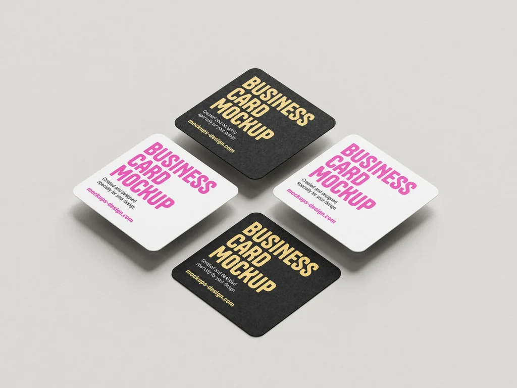 Rounded square business cards mockup