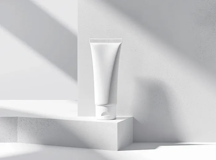 Free Single Cream Tube Mockup on White Platform