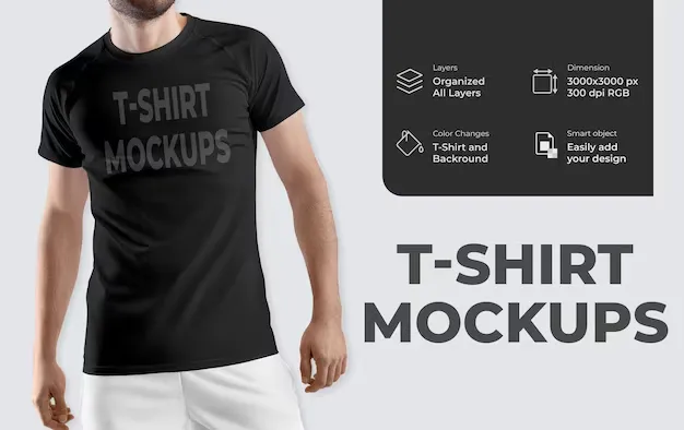 Front view realistic t-shirt mockup and 3d model tshirt mockups