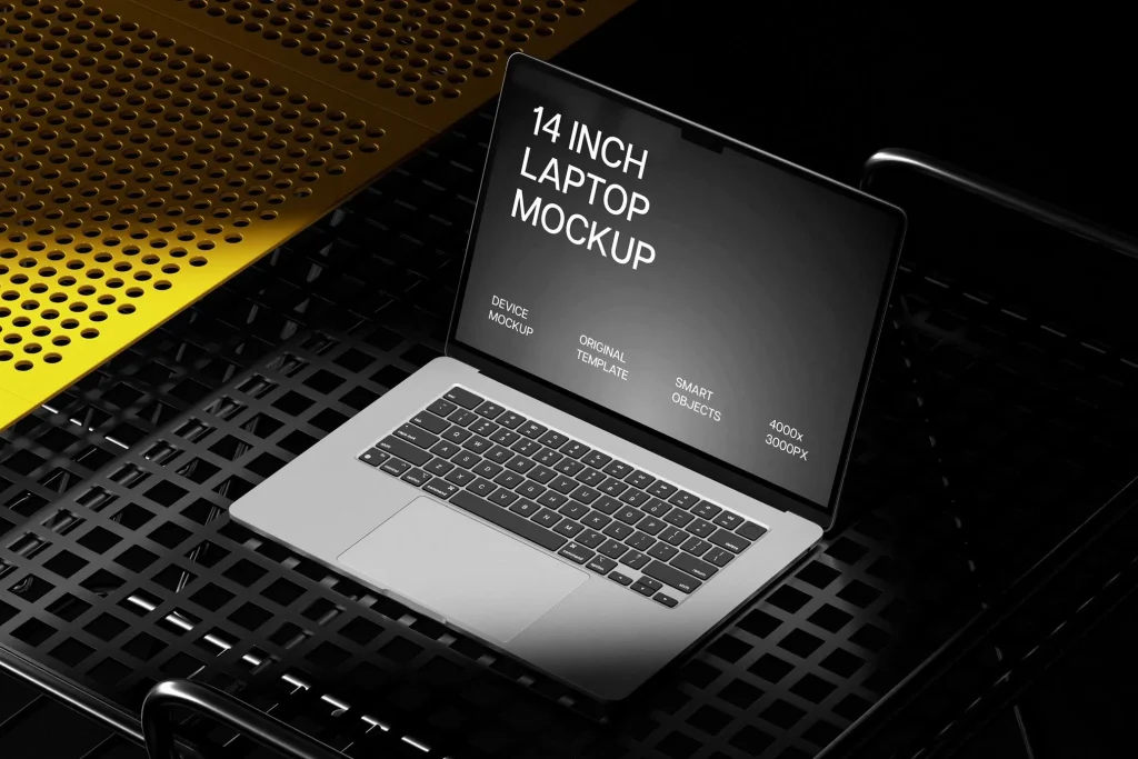 Overhead MacBook Pro 14 on Metal Grid