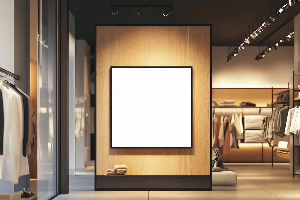 Free Square Banner Mockup Inside Store Wall Free Square Banner Mockup Inside Store Wall