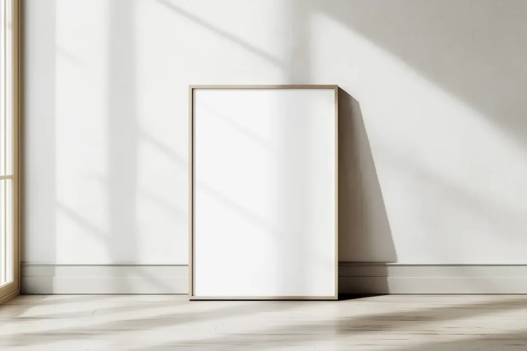 Free Wooden Poster Frame Mockup In Indoor Soft Light Free Wooden Poster Frame Mockup In Indoor Soft Light