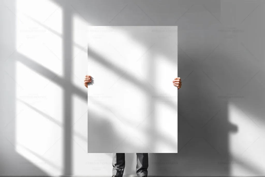 Large Paper Poster Mockup Held in Hands with Sunlight Shadows