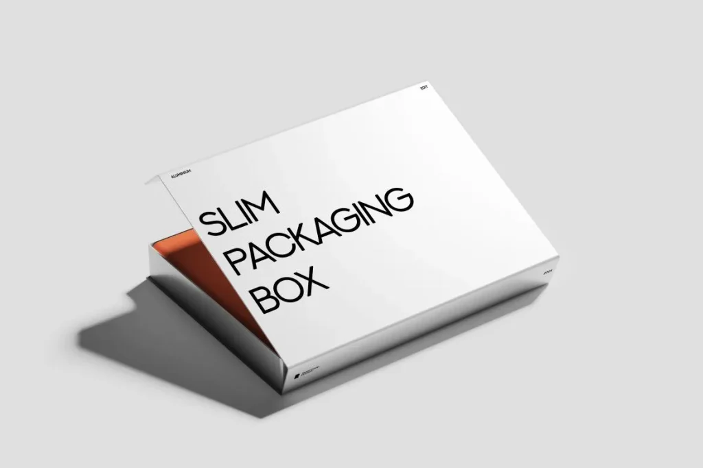 Slim Packaging Box Aluminium Finish Mockup