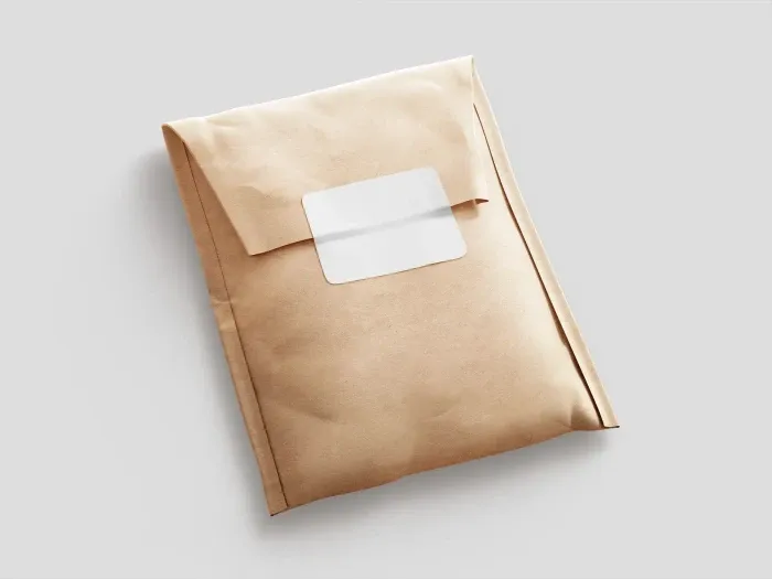 Kraft Paper Postal Bag and Sticker Mockup Kraft Paper Postal Bag and Sticker Mockup