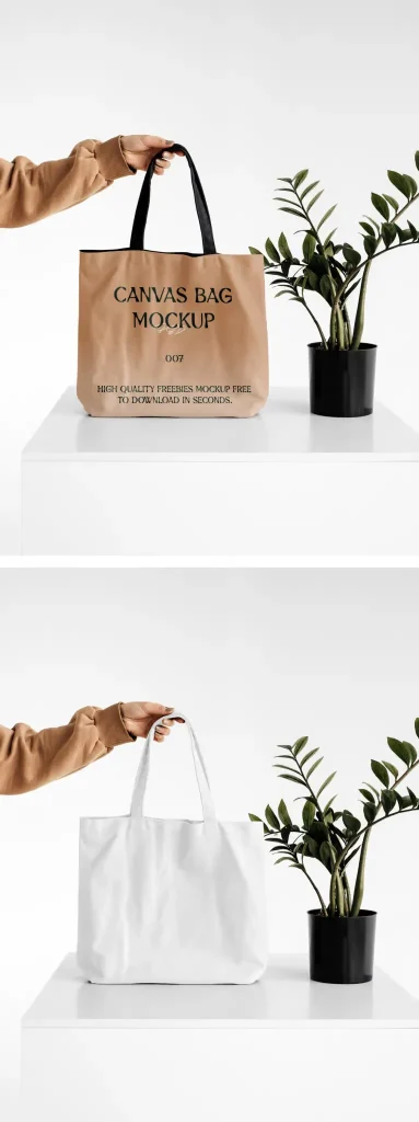 Women Holding Big Canvas Bag Mockup