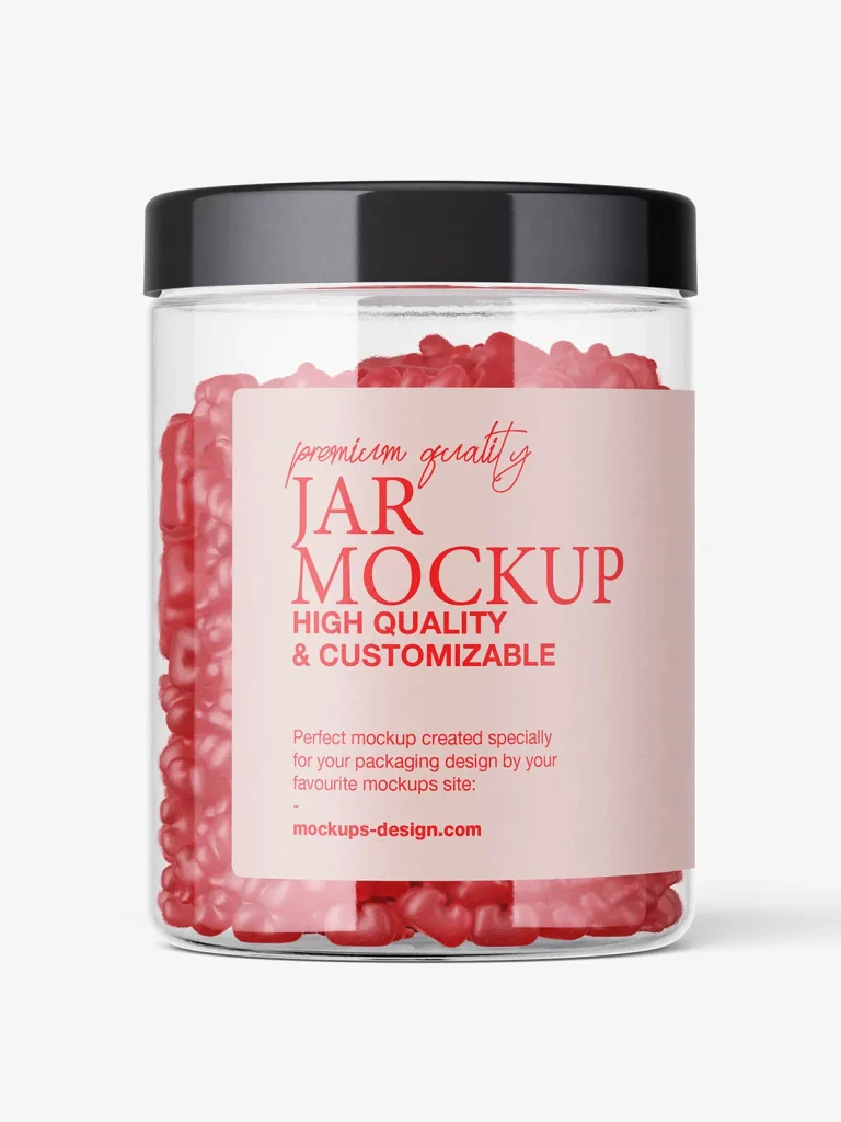Homepage Tall clear gummies jar mockup